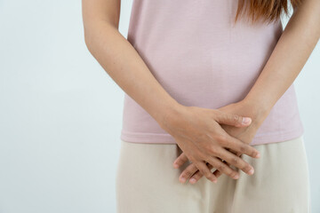 Cervical cancer, female reproductive system, woman touching lower abdomen, sexually transmitted disease, Abdominal pain patient, pelvic discomfort, leucorrhea, abnormal, vaginal tightening, repair.