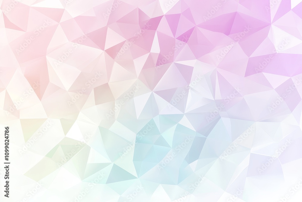 Poster Abstract geometric background with pastel colors, polygonal pattern with triangular shapes, soft gradient, low poly style, modern design, white background, minimalist style.