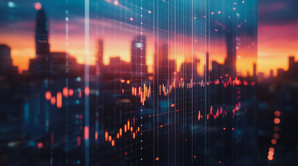 Obraz premium Smart digital Innovation city with connection network reciprocity over the sunset cityscape. of future wireless digital city and social media networking systems that connects people with in city