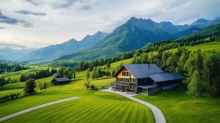Fototapeta premium Modern Farmhouse Overlooking Green Pastures