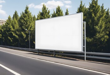 Obraz premium Large blank billboard perfect for advertising situated by the road with trees and a clear blue sky
