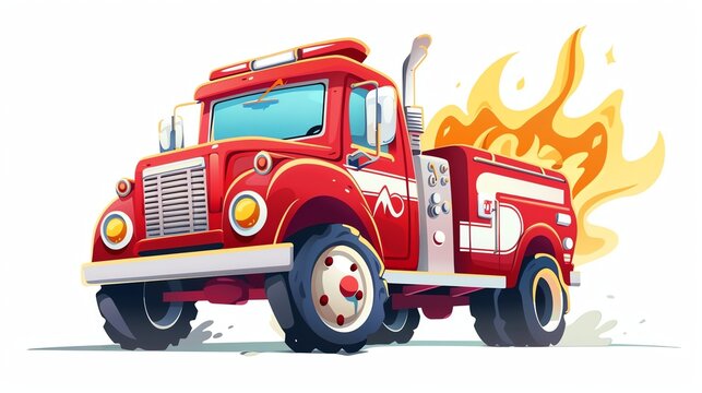 recommend clip art: Cartoon illustration of a red fire truck speeding towards a fire.