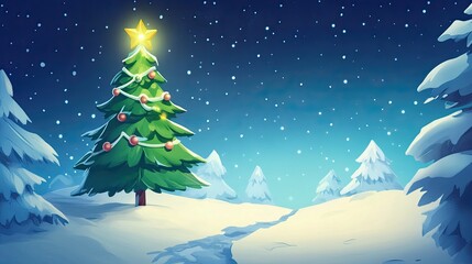 Fototapeta premium Adventurous Christmas tree going on a holiday adventure, cartoon style