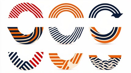 Assorted curved and zigzag vector arrows in bold, minimalist style, isolated on pure white, sharp and clean for infographic use