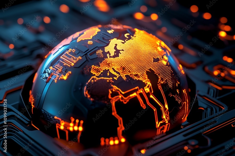 Aufkleber a futuristic holographic display showing global awareness data with virtual earth projections and gl