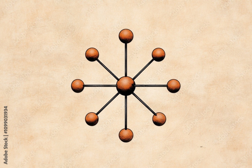 Poster a geometric design of interconnected atoms forming a molecule, drawn with sharp, clean lines