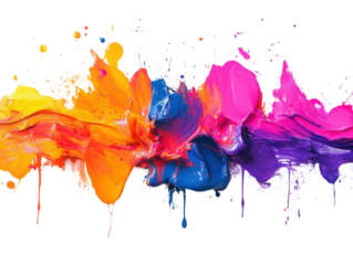 Bright neon paint splatters create vibrant abstract artwork