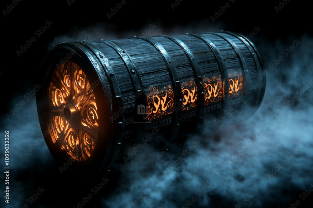 Poster a gothic-style axle from a dark, steampunk carriage, adorned with intricate designs and set against 