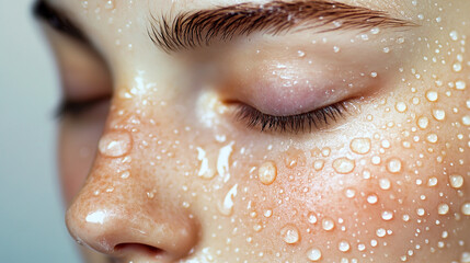 Fototapeta premium A fresh face with tiny water droplets on the skin