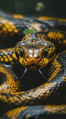 Fototapeta premium Close-up of a Yellow and Black Snake in the Wild