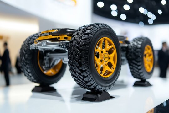A heavy-duty truck axle on display, emphasizing its robust design and high-capacity features