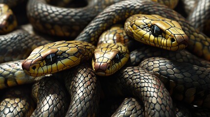Fototapeta premium Close-Up of a Cluster of Snakes: A Detailed Look at Their Scales and Texture