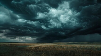 Fototapeta premium Dramatic storm clouds gathering over an open field, emphasizing the power of nature