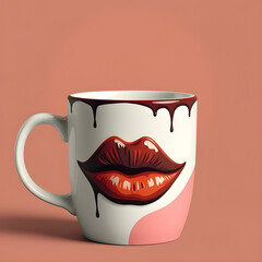 white coffee mug with printed lips design