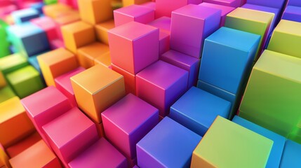 Obraz premium A colorful and abstract background of stacked, geometric cubes, creating a dynamic and visually stimulating pattern.