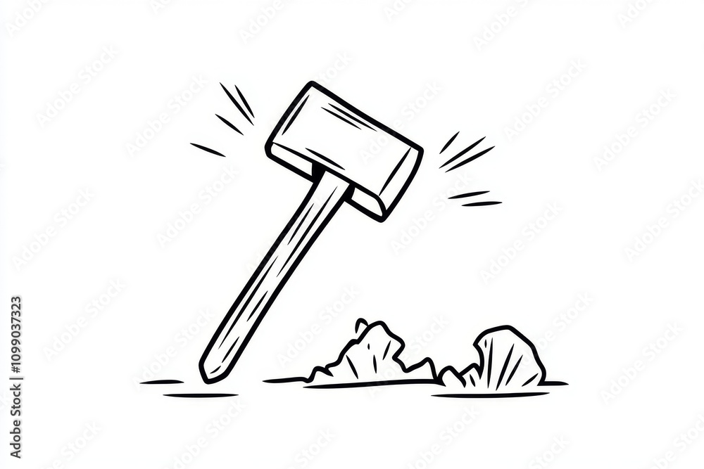 Poster a simple outline of an axe pick with clean geometric lines and a sharp angle, set against a white ba