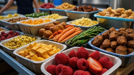 Fototapeta premium Assortment of fresh, healthy food in catering containers.