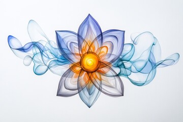 A watercolor painting of an atom glowing with energy, surrounded by soft, swirling gradients of blue and purple