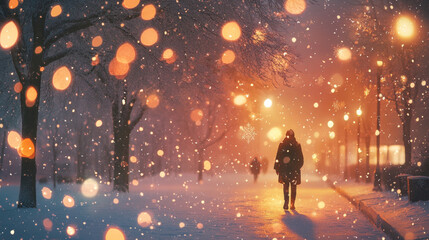 Obraz premium The air is crisp and still, filled with the gentle hush of snow falling. The world feels quiet and calm, as if time has paused to admire the snowflakesâ€™ fragile beauty. 