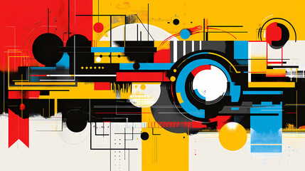 Obraz premium Deconstructed postmodern inspired artwork of vector abstract symbols with bold geometric shapes. Postmodern. Illustration