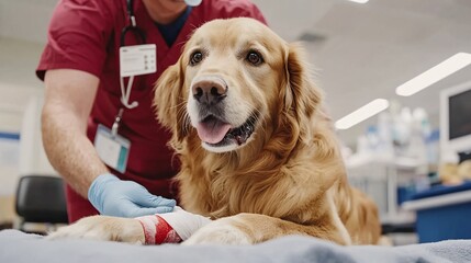 Vet bandages dog