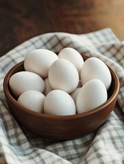 Wooden Bowl with White Eggs