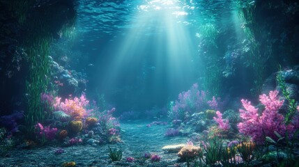 Fototapeta premium underwater scene with vibrant coral and sunlight filtering through the water