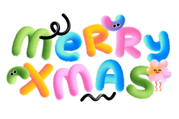 Lettering Merry Xmas with decorative elements text