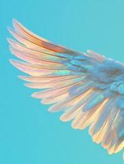 Fototapeta premium Large White Bird Flying Through Blue Sky