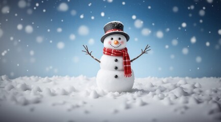 Fototapeta premium Winter greeting card. Happy Snowman. Snowman for Christmas and New Year. winter snowy forest. Winter holidays. Christmas theme.