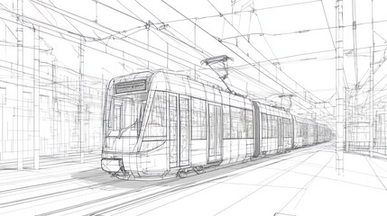 Obraz premium Wireframe tram at station.