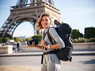 Woman traveler- Eiffel Tower- Travelling photo