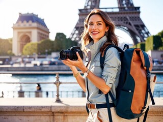 Woman traveler- Eiffel Tower- Travelling photo