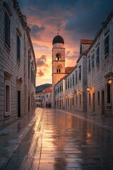 Fototapeta premium Abandoned Street with Clock Tower