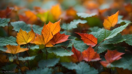 Colorful Autumn Leaves, Vibrant Fall Foliage, Macro Photography, Nature Close-up