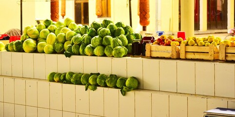 Cabbages at the market in Bukhara, Uzbekistan