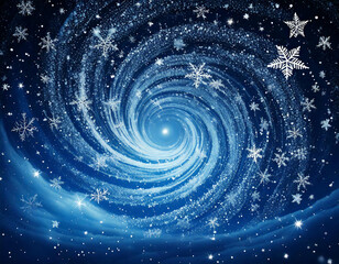 Obraz premium A swirling vortex of snowflakes and stars creates a mesmerizing celestial scene, evoking a sense of wonder and the magic of winter