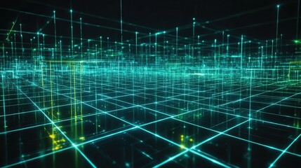 Obraz premium A digital landscape of interconnected lines and grids, suggesting data flow and technology.