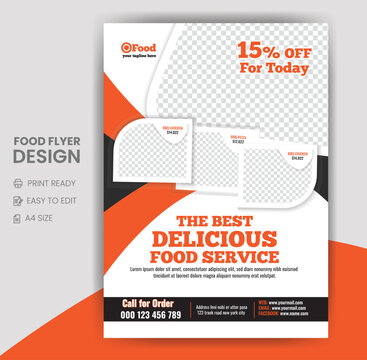 Elegant Restaurant Food Delivery Flyer Pamphlet design vector template in A4 size or Restaurant Discount Offer And Product Promotion Flyer Template in yellow And red Color