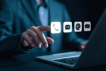 contact us concept. show the icon email, address, phone, call. help from mail websites digital technology, contact customer support, and business contact service.
