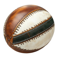 Vintage Leather Sports Ball on Transparent Background