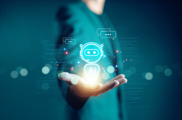 chatbot digital technology, which is smart robot conversation. concept of development of AI...