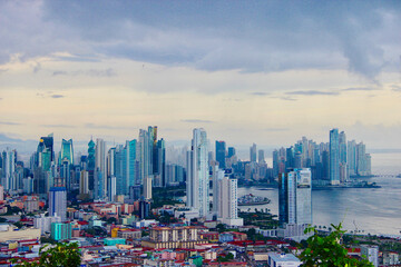 Fototapeta premium cityscape of panama city from above, view over the skycrapers and el casco viejo