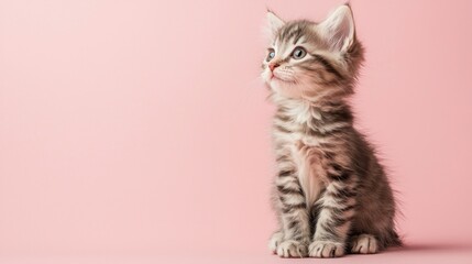 Obraz premium Adorable Kitten on Pink Background Pet Cute Fluffy Animal