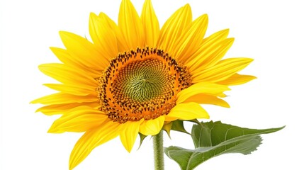 Fototapeta premium vibrant sunflower with bright yellow petals and green leaves