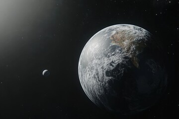 Naklejka premium a stunning view of earth and its moon in space