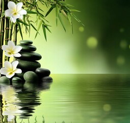 Obraz premium Relaxing Atmosphere Featuring Bamboo and Tranquil Stones