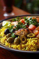 Plate of Food with Rice and Vegetables