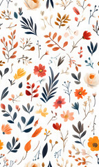 Naklejka premium Floral flowers and beautiful colorful leaves wallpaper seamless pattern for interior decoration or background.