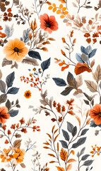 Floral flowers and beautiful colorful leaves wallpaper seamless pattern for interior decoration or background.